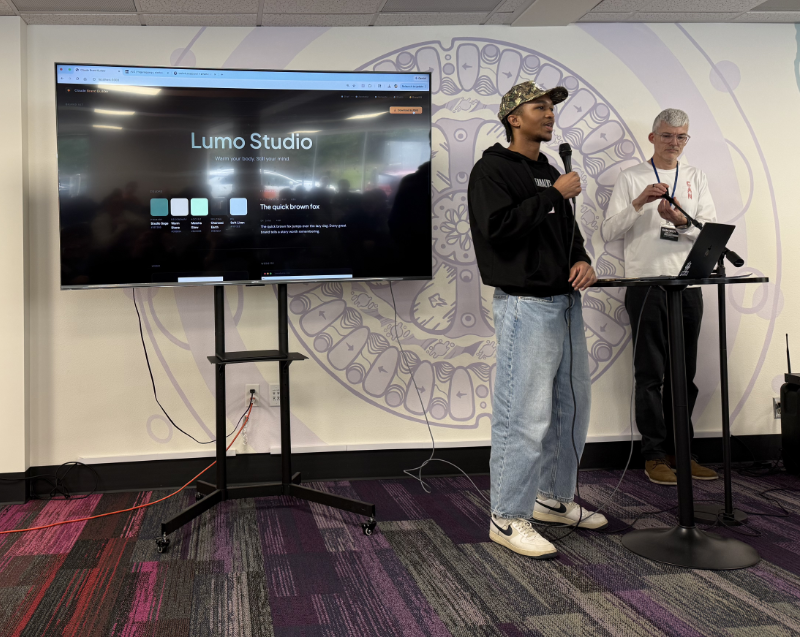 Sam Keen presenting at the Claude Code Hackathon